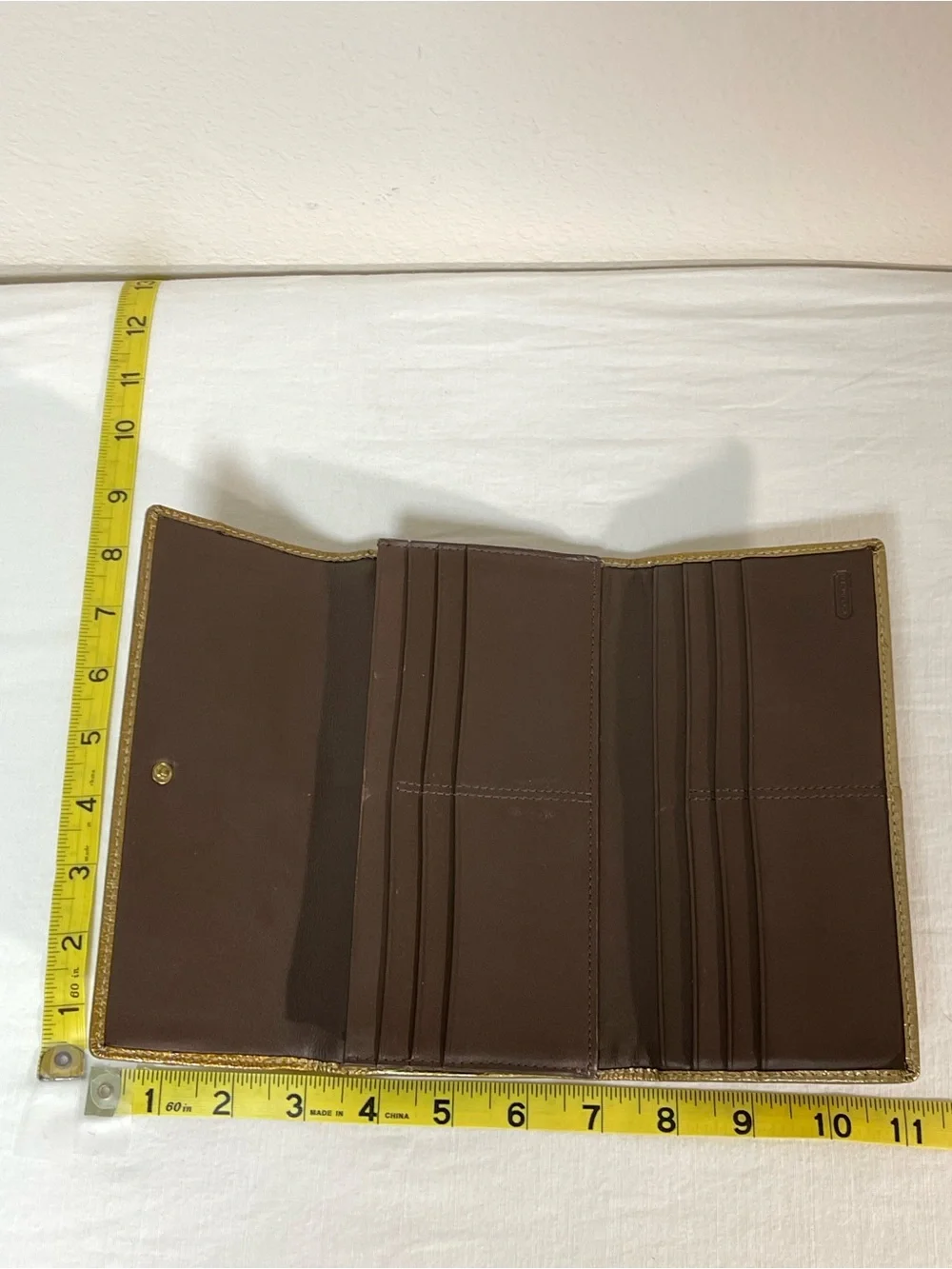 Coach Metallic Gold Patent Leather Tri-Fold Wallet
